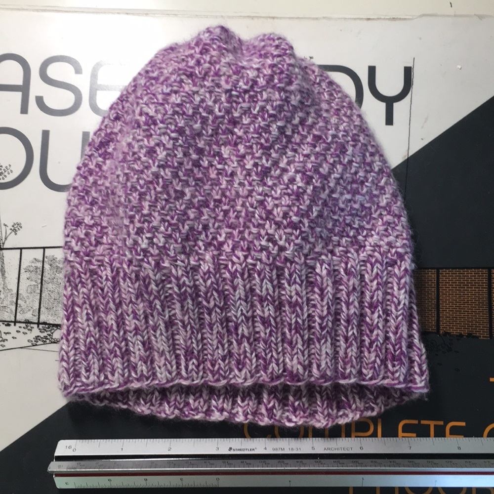 Cashmere Hand Knitted Purple Pink Beanie